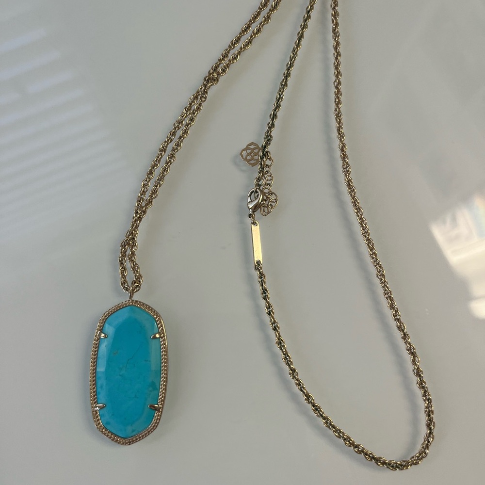 Kendra Scott Long Gold and Turquoise Pendant Necklace